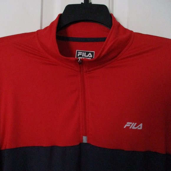 Fila Mens L/S Red Navy Stretch 1/4 Zip Active Golf Runner Windshirt - Size Large - Picture 2 of 3